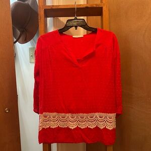 Red Lace Trim Women's Top
